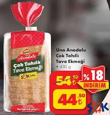 UNO ANADOLU ÇOK TAHILLI TAVA EKMEĞİ 430 G UNO ANADOLU ÇOK TAHILLI TAVA EKMEĞİ 430 G